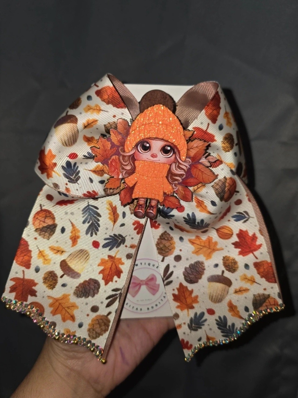 Autumn Leaf Girls Hair Bow with Orange Doll Accent